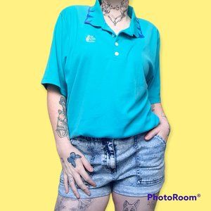 Vintage 90s Koret Francisca teal and blue polo shirt